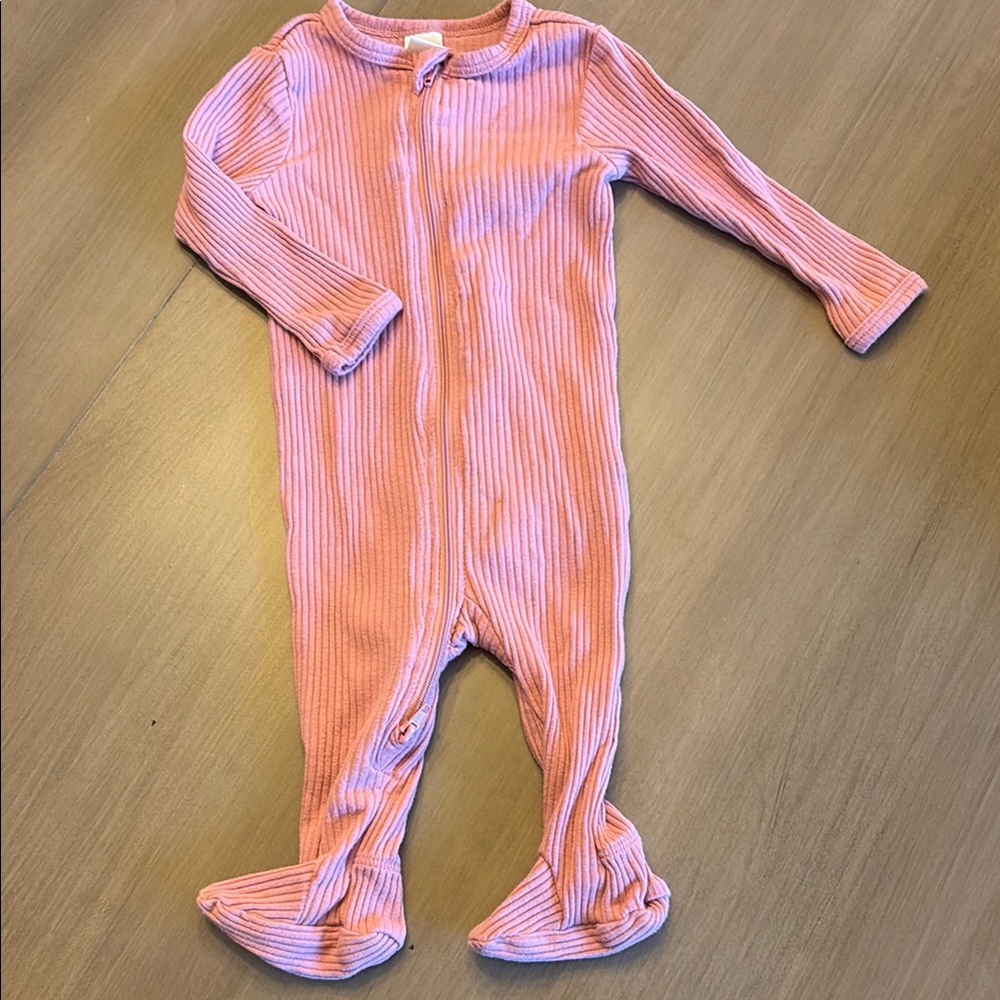 Like New Pink Ribbed Kids One Piece Footie Jammies - 3M